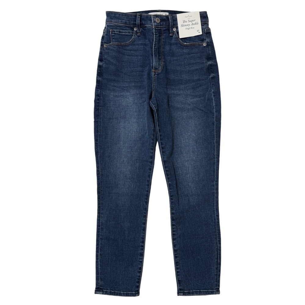 {A&F} "The Super Skinny Ankle High Rise" Short Petite Blue Stretch Denim Jeans